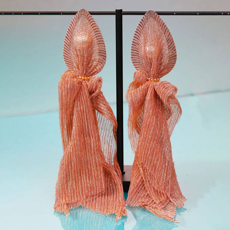 

Glitter Scarf Drop Earrings, Pink