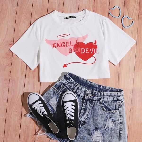 

Letter & Heart Print Tee, White