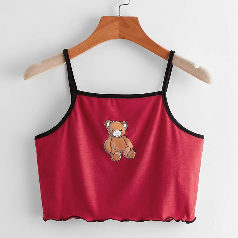 

Cartoon Bear Ringer Cami Top, Red
