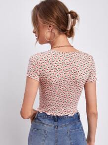 SHEIN VCAY Lettuce Trim Ditsy Floral Top - Multicolor - View 2