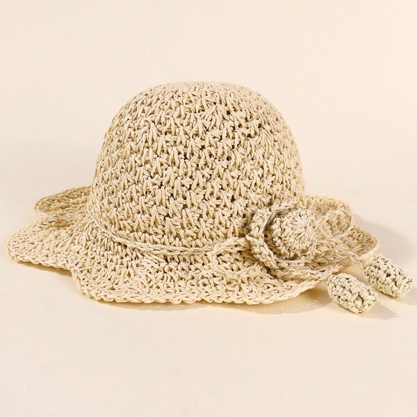 

Kids Flower Decor Straw Hat, Khaki