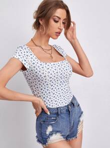 Soleia Scoop Neck Ditsy Floral Top - Multicolor - View 4