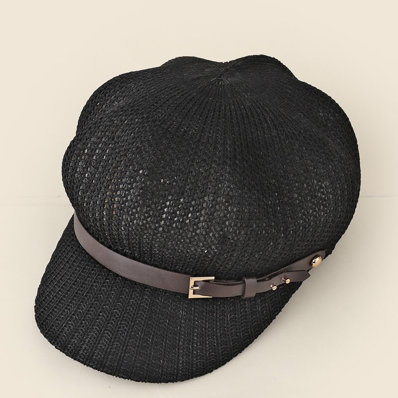 

Belt Knit Baker Boy Hat, Black