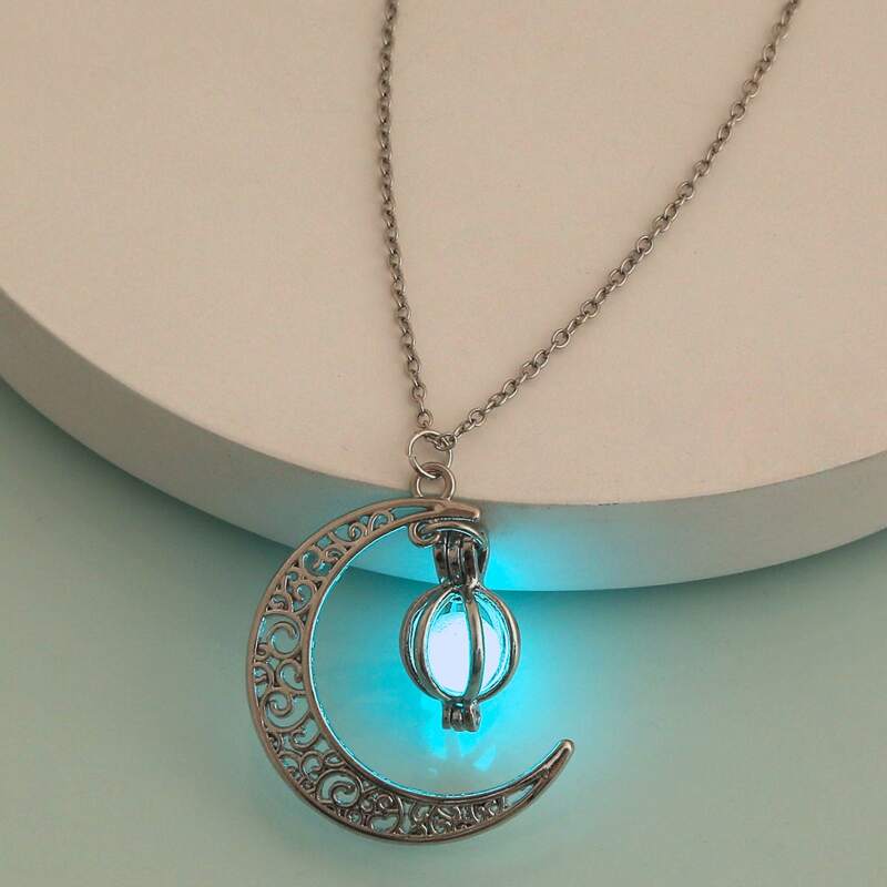 

Moon Charm Luminous Charm Necklace, Silver