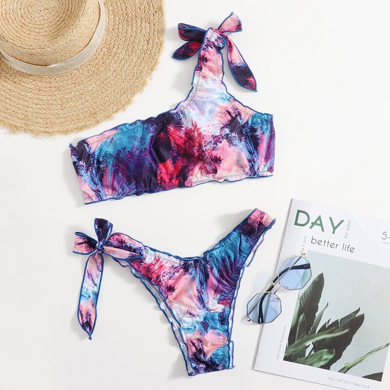 

Graphic Knot Decor Bikini Swimsuit, Multicolor