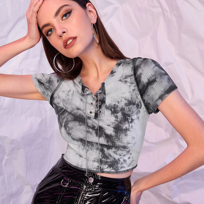 

Tie Dye Chain Ribbed Tee, Multicolor