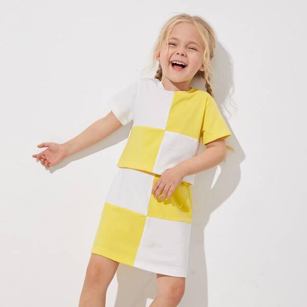 

Toddler Girls Two Tone Tee With Skirt, Multicolor