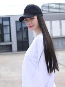 Cabello lacio largo natural con sombrero, peluca de sombrero sintético dama - Negro - Ver 3