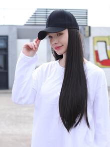 Cabello lacio largo natural con sombrero, peluca de sombrero sintético dama - Negro - Ver 5