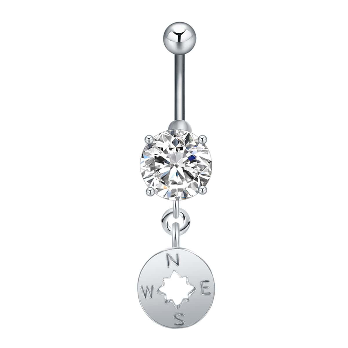 

1pc Compass Rhinestone Belly Ring, Silver