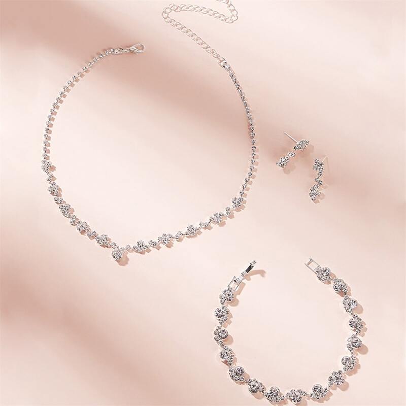 

4pcs Rhinestone Jewelry Set, Silver