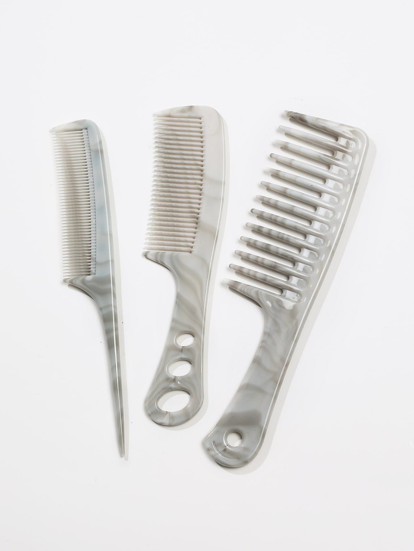 طقم 3 أمشاط شعر بنمط رخامي، فرش ومشاط متعددة الاست...