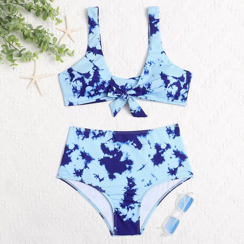 

Tie Dye Knot Front Bikini Swimsuit, Blue