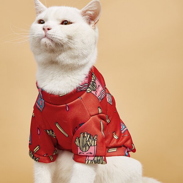 

French Fries Print Pet Sweatshirt, Red