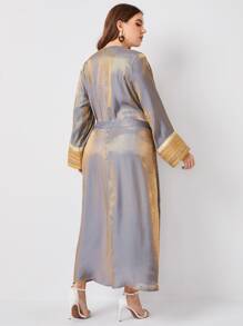 Plus Metallic Satin Belted Longline Kimono - Grey - View 2