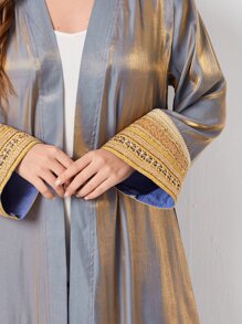 Plus Metallic Satin Belted Longline Kimono - Grey - View 6