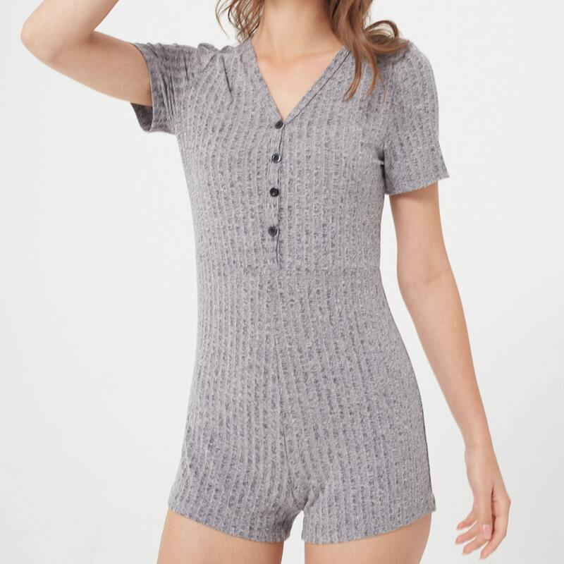 

Solid Button Front Jumpsuit, Light grey