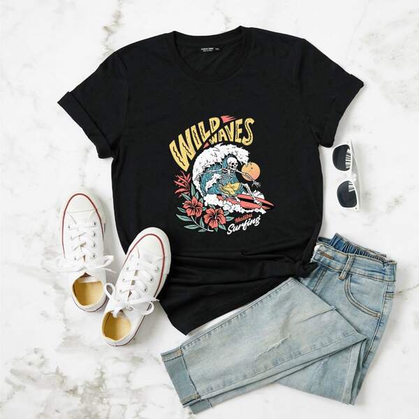 

Plus Skull & Letter Graphic Tee, Black