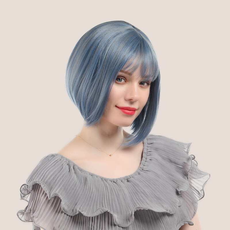 

Natural Short Wig With Bangs, Blue