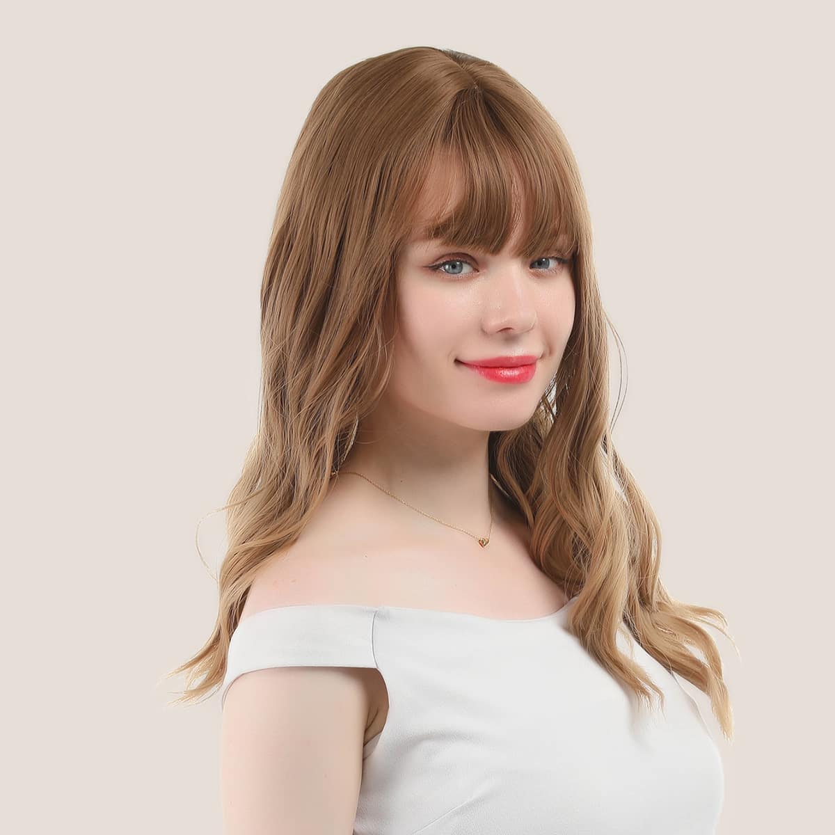 

Natural Long Curly Wig With Bangs, Brown