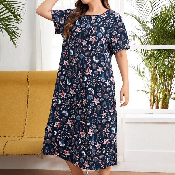 

Plus Graphic Print Nightdress, Multicolor
