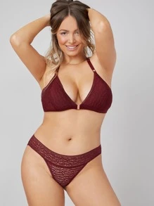 LUVLETTE Lingerie Low Rise Lace Bikini - Burgundy - View 2