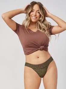 LUVLETTE Lingerie Low Rise Lace Bikini - Olive Green - View 3