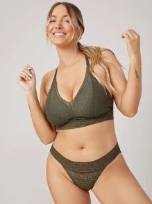 LUVLETTE Lingerie Low Rise Lace Bikini - Olive Green - View 4