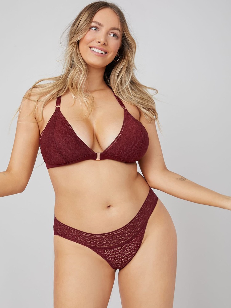 LUVLETTE Lingerie Low Rise Lace Bikini - Burgundy - View 4