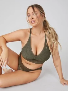 LUVLETTE Lingerie Low Rise Lace Bikini - Olive Green - View 5