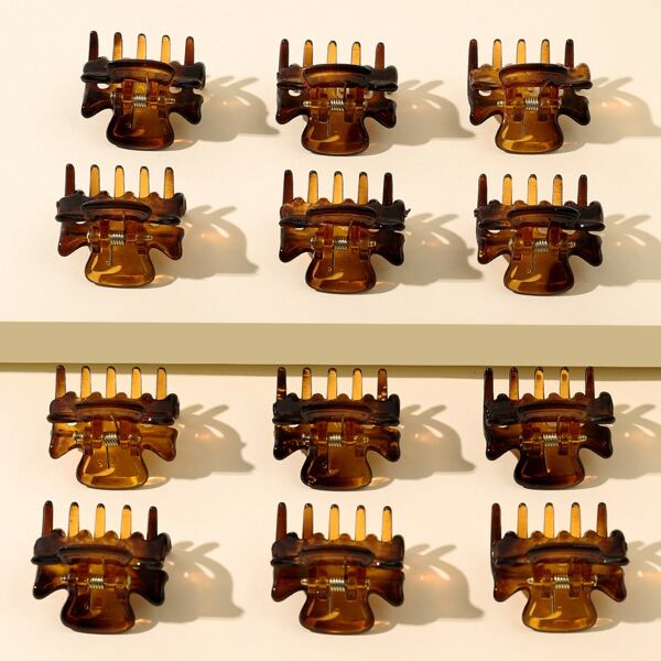 

12pcs Toddler Girls Minimalist Hair Claw, Coffee brown