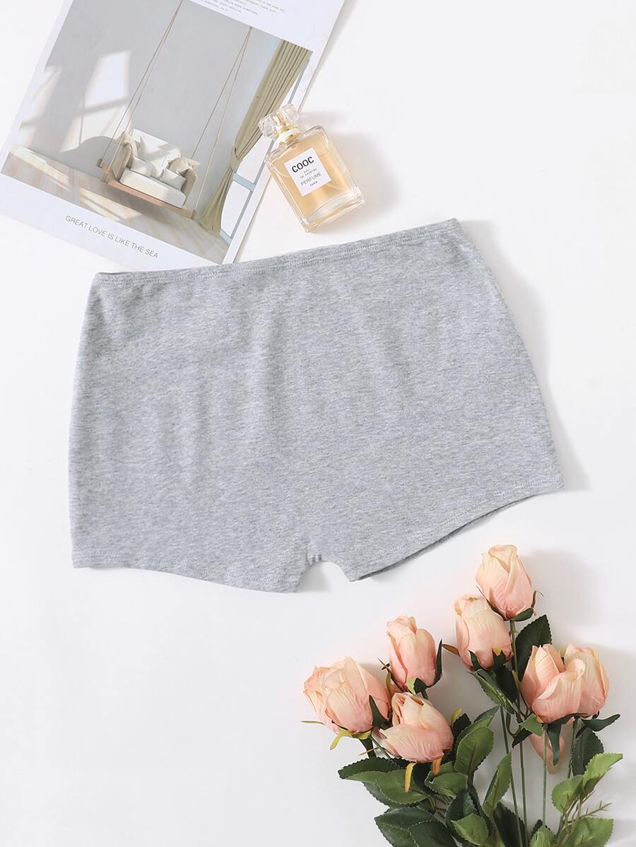 SHEIN EZwear 彈性腰素色機車短褲 - 淺灰色 - 查看 1