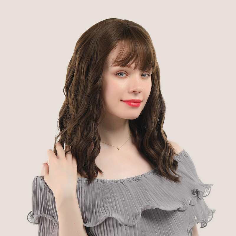 

Natural Curly Wig With Bangs, Brown