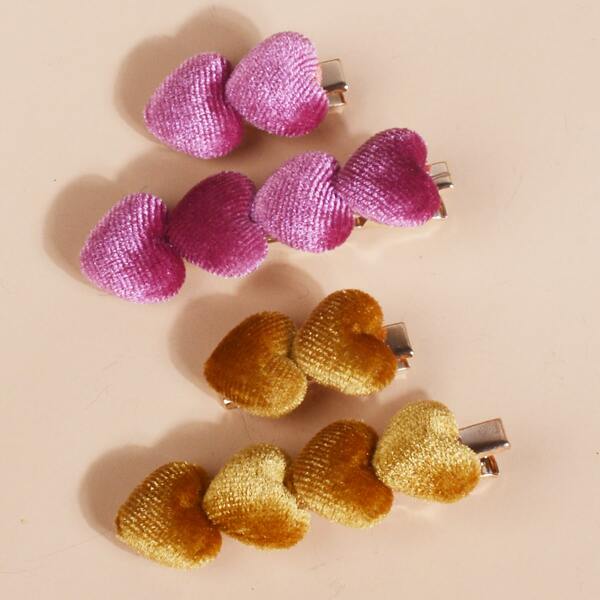 

2pairs Girls Heart Decor Hair Clip, Multicolor