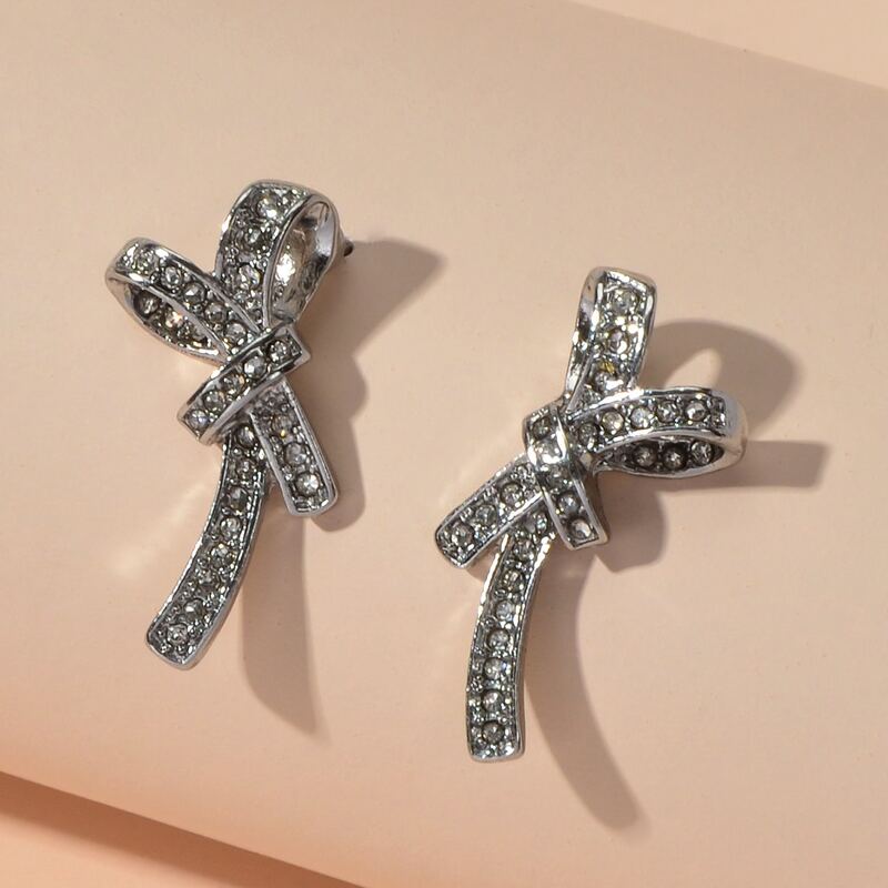 Rhinestone Decor Stud Earrings, Silver