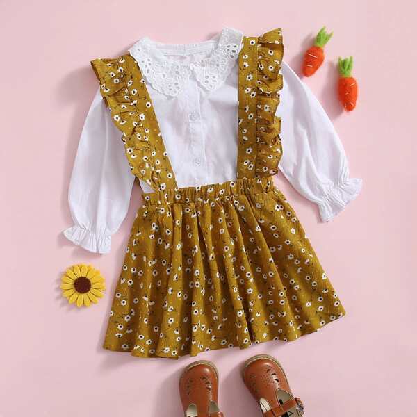 

Toddler Girls Schiffy Panel Blouse & Ditsy Floral Pinafore Skirt, Multicolor