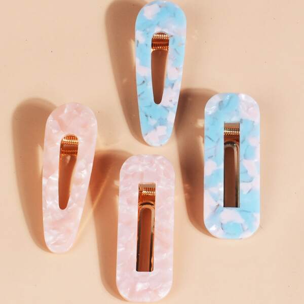 

4pcs Girls Acrylic Waterdrop Design Hair Clip, Multicolor