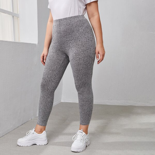 

Plus Rib-knit Leggings, Grey