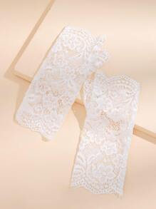 Flower Lace Open Finger Gloves Valentine's Day Valentines Autumn Accessories - White - View 4