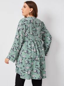 SHEIN Unity Plus Notched Neck Dip Hem Floral Blouse - Multicolor - View 2