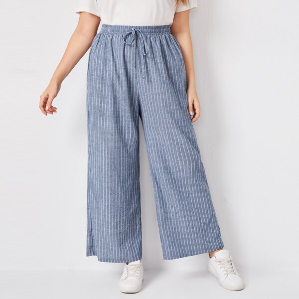 

Plus Striped Wide Leg Pants, Dusty blue