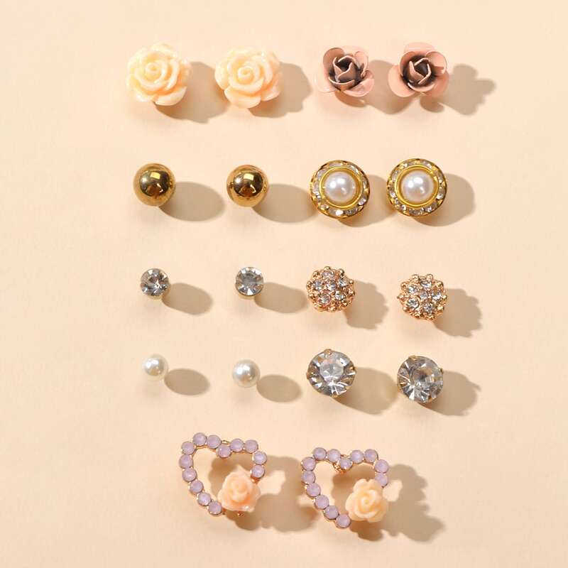 

9pairs Flower Decor Stud Earrings, Multicolor