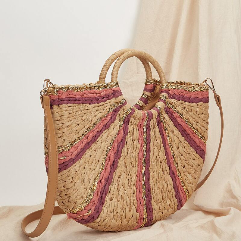 

Color Block Straw Bag, Multicolor
