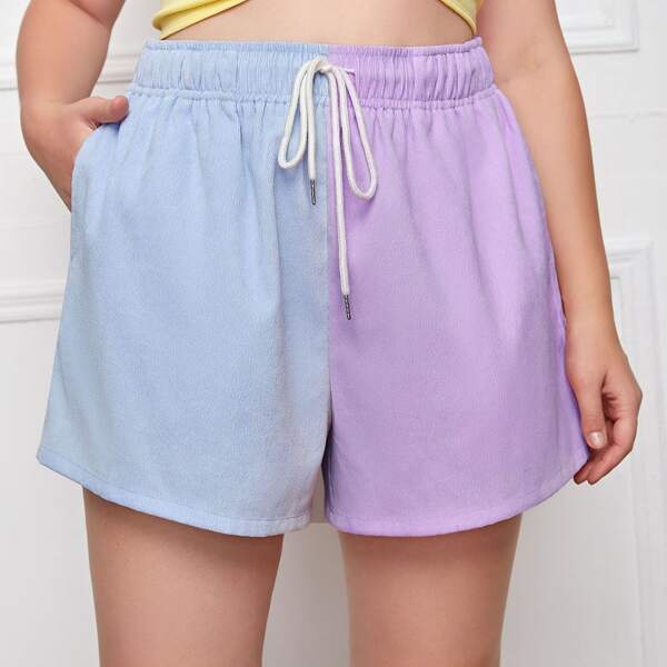 

Plus Drawstring Waist Colorblock Track Shorts, Multicolor