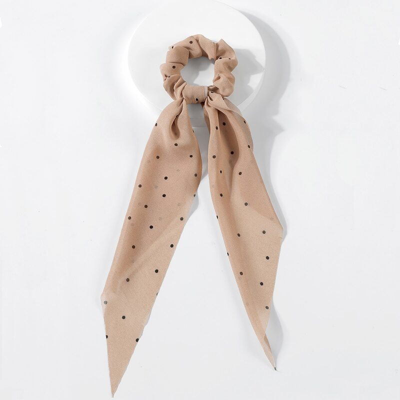 

Polka Dot Print Scarf Hair Tie, Mocha brown