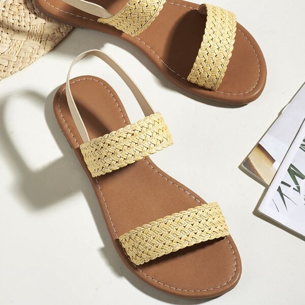 

Straw Slingback Sandals, Khaki