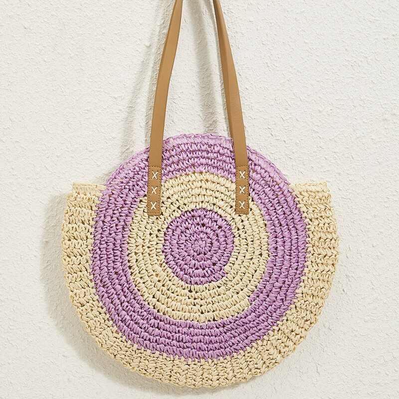 

Color Block Straw Bag, Multicolor