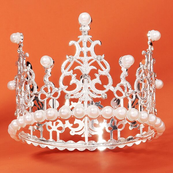 

Faux Pearl Decor Crown Hair Hoop, Silver