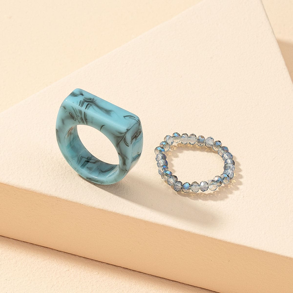 

2pcs Color Block Acrylic Ring, Multicolor