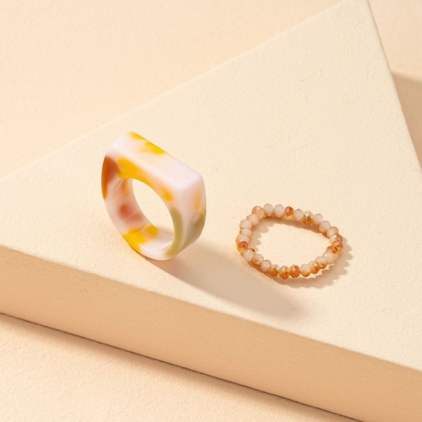 

2pcs Color Block Acrylic Ring, Multicolor